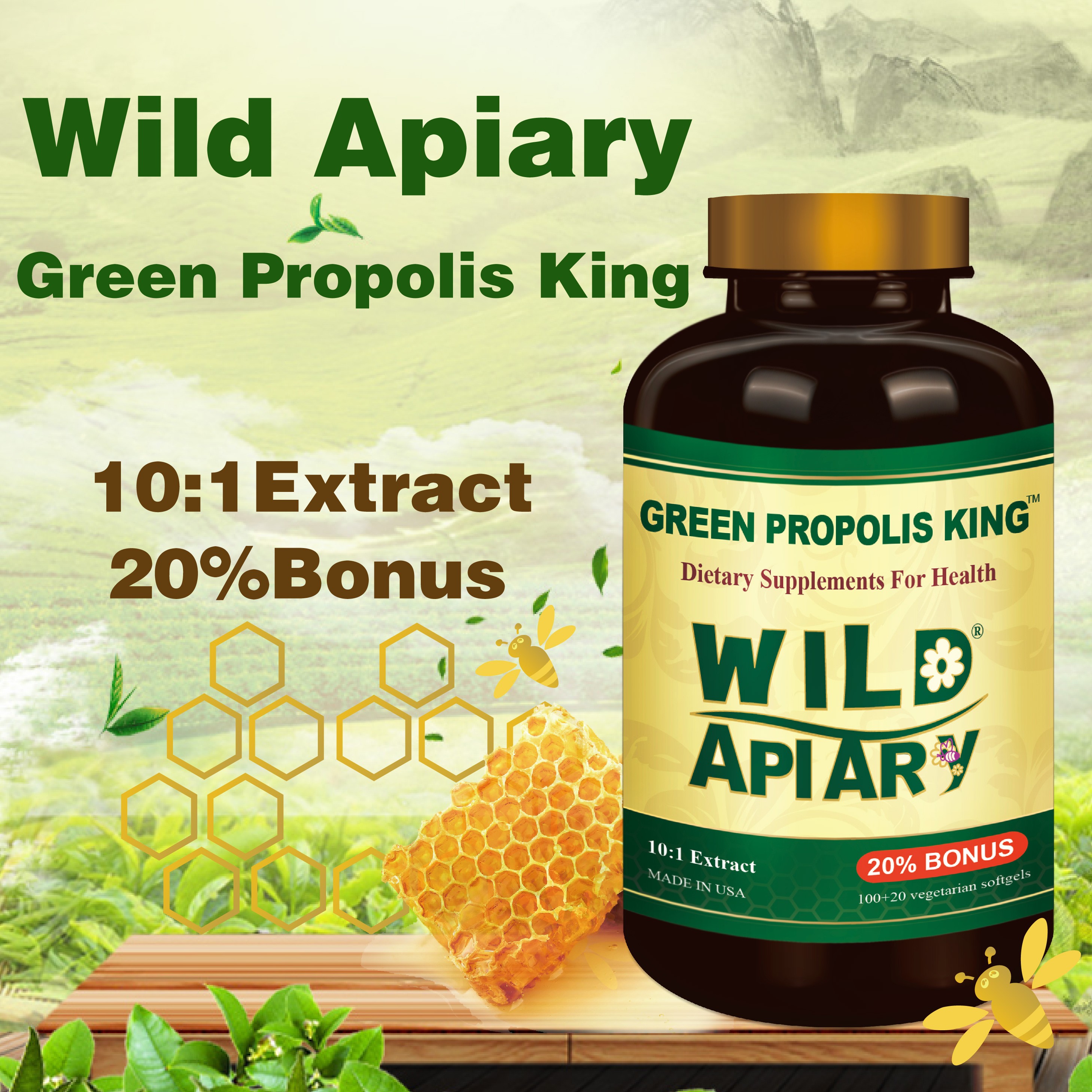 Wild Apiary Brazilian Green Bee Propolis King Capsule ■ Original Price $39.99 ■ 120 Vegetarian Softgel